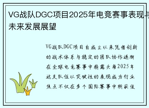 VG战队DGC项目2025年电竞赛事表现与未来发展展望