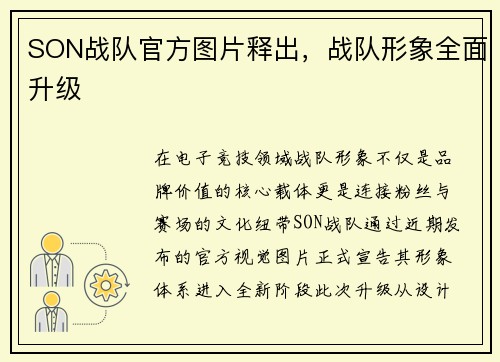 SON战队官方图片释出，战队形象全面升级